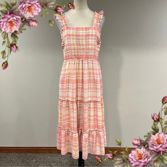 As U Wish Pink Plaid Sleeveless midi Dress size Large - Picture 1 of 12